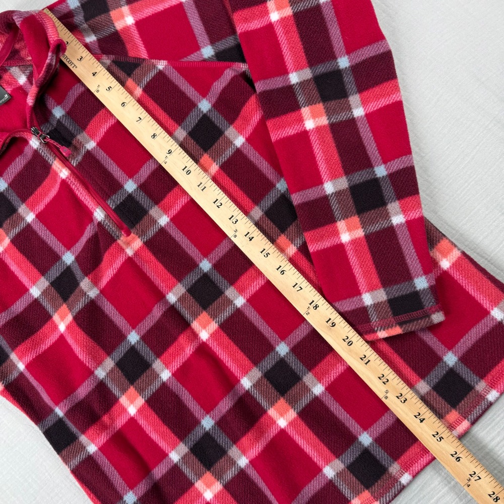 Eddie Bauer Quarter Zip Fleece Pullover Womens Med Red Plaid Camp Hike Cabincore - Picture 5 of 5
